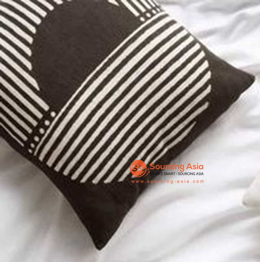 HIP014 BLACK AND WHITE PATTERNED FABRIC SCREEN PRINTED SQUARE CUSHION (PRICE WITHOUT INNER)