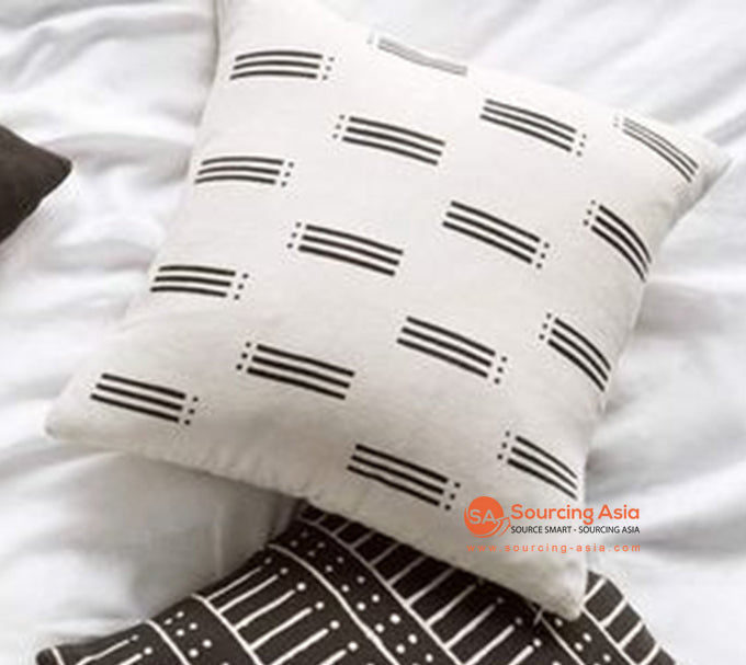 HIP017 WHITE FABRIC SCREEN PRINTED SQUARE CUSHION WITH BLACK LINES (PRICE WITHOUT INNER)