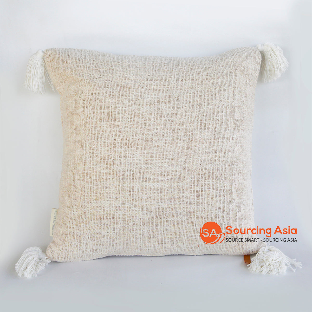 HIP030-1 NATURAL TUMANGGAL FABRIC SQUARE COVER CUSHION WITH TASSELS