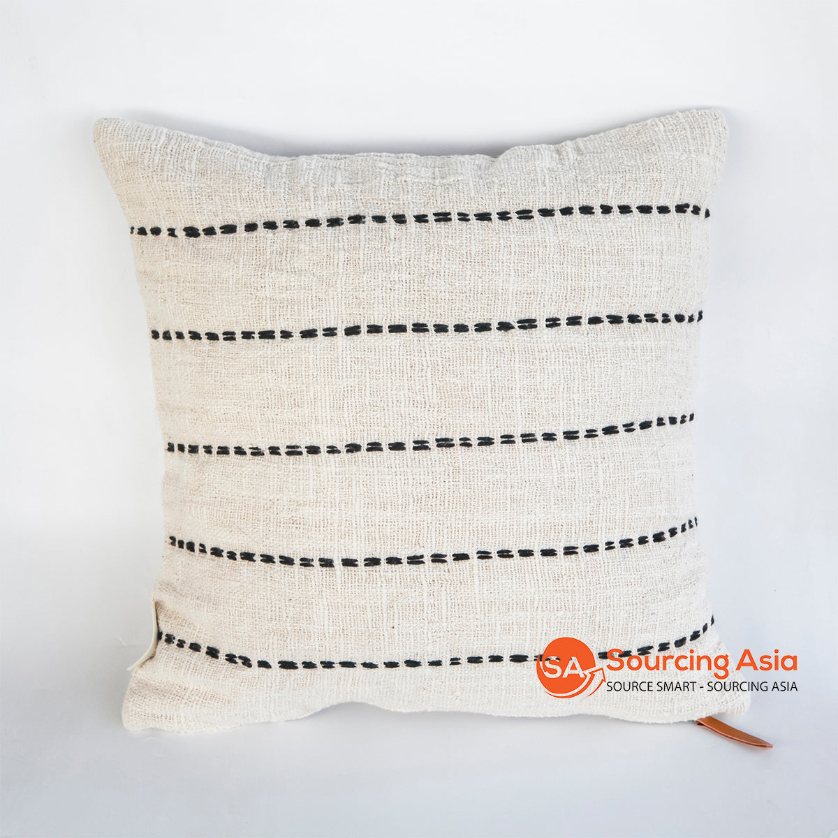 HIP031-4A NATURAL TUMANGGAL SQUARE COVER CUSHION 50X50CM WITH BLACK HAND-STITCHED WITHOUT TASSELS (PRICE WITHOUT INNER)