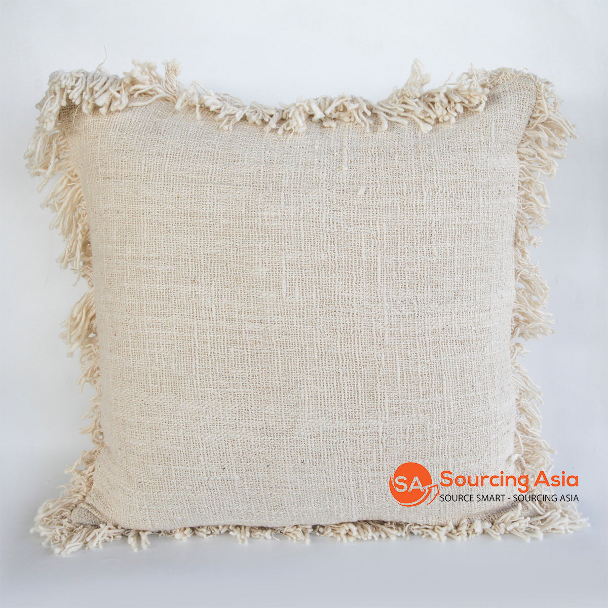 HIP032 NATURAL TUMANGGAL FABRIC SQUARE COVER CUSHION WITH FRINGE (PRICE WITHOUT INNER)