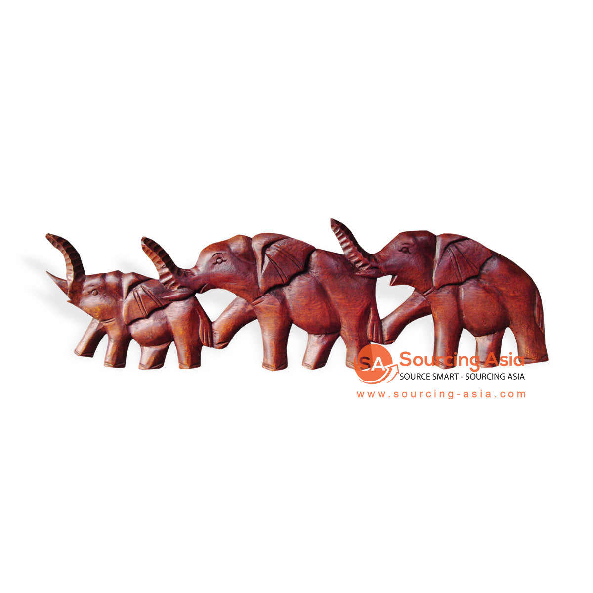 ICP29-50CM BROWN WOODEN THREE ELEPHANTS PANEL