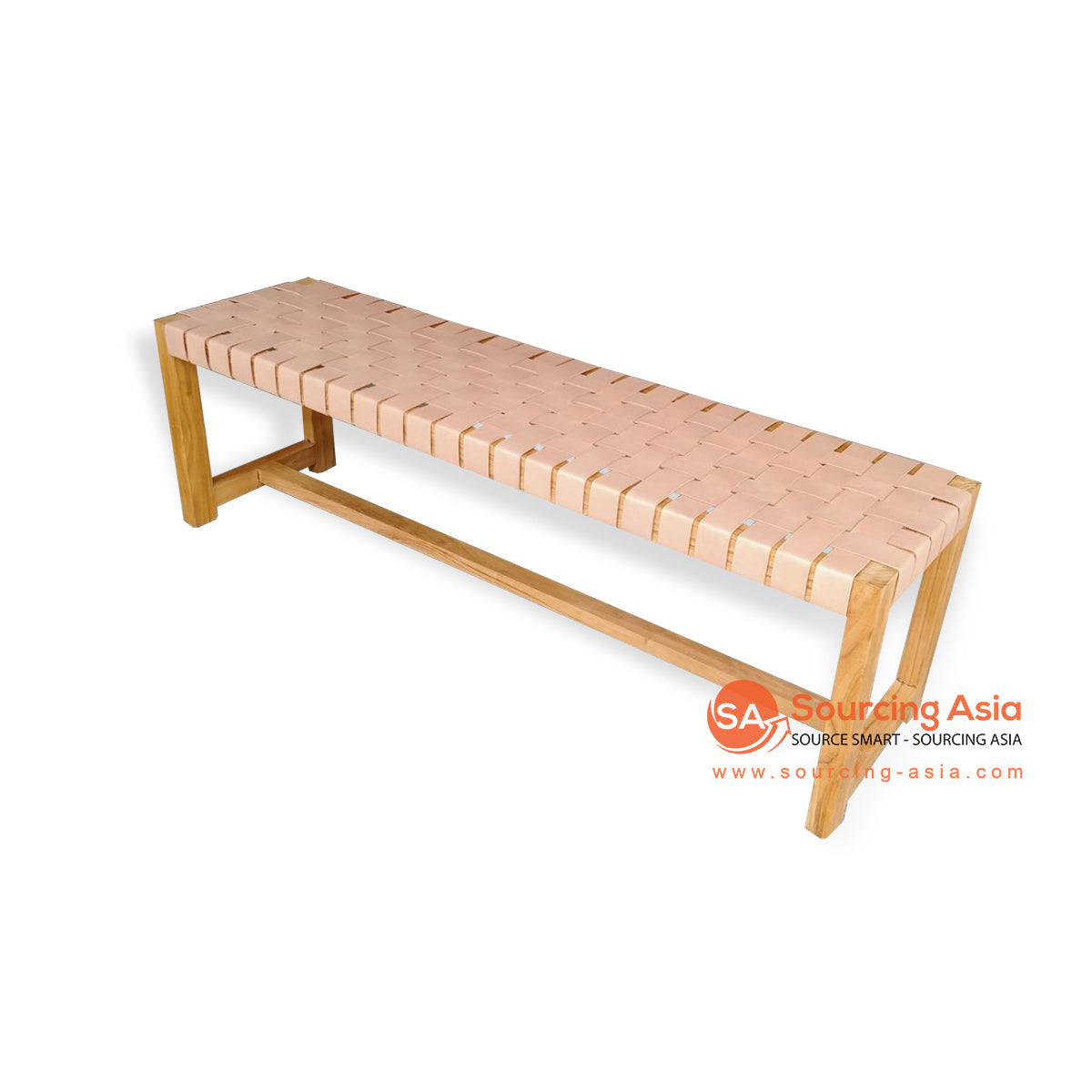 IJF019 NATURAL TEAK WOOD AND WOVEN LEATHER BED END BENCH