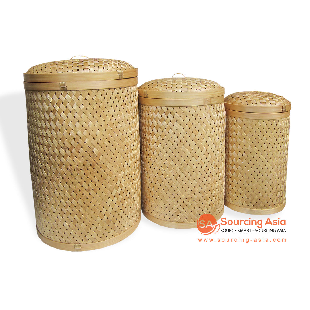 IMO036SET-2 SET OF THREE NATURAL BAMBOO TALL LAUNDRY BASKETS WITH LIDS