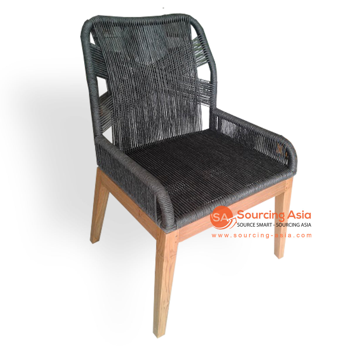 INDI019 NATURAL RECYCLED TEAK WOOD AND BLACK SYNTHETIC RATTAN DINING CHAIR