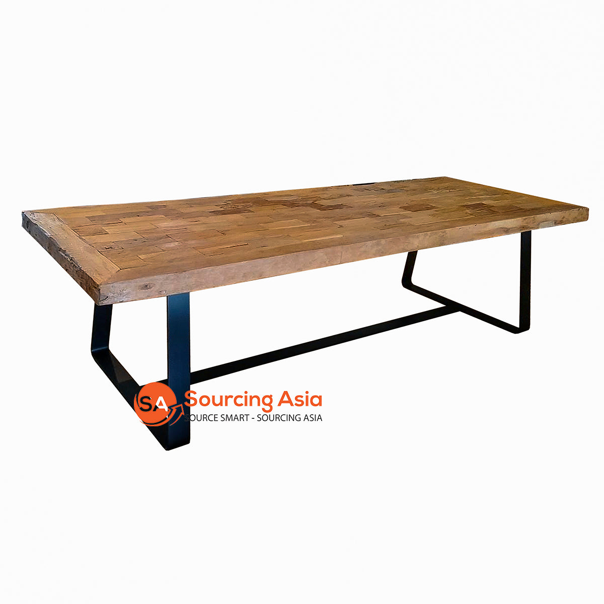 INDI029 NATURAL RECYCLED TEAK WOOD DINING TABLE WITH  BLACK IRON LEGS