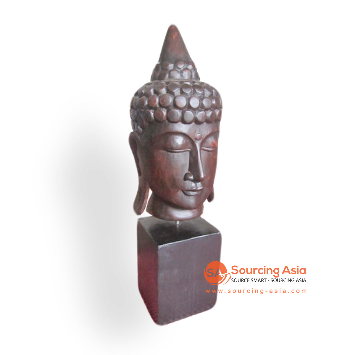 ISUL101-2 DARK BROWN WOODEN THAI BUDDHA HEAD ON STAND DECORATION