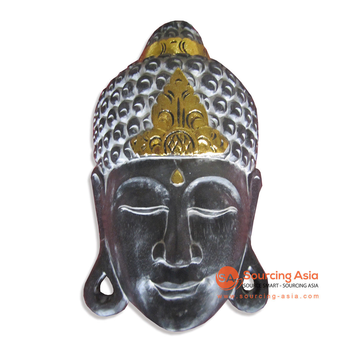 ISUL130-1 BLACK SILVER AND GOLD WOODEN BUDDHA HEAD DECORATION