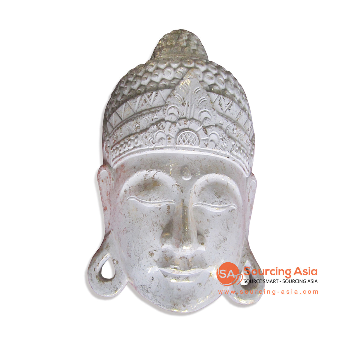 ISUL130-2-60 WHITE AND GOLD WOODEN BUDDHA HEAD DECORATION