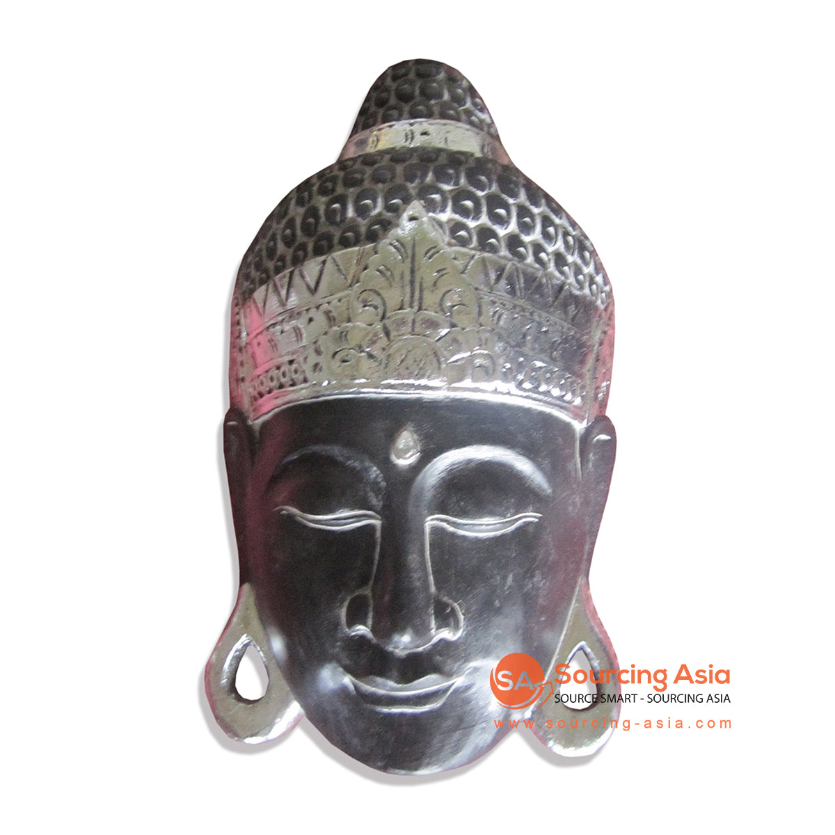 ISUL130-60 BLACK AND SILVER WOODEN BUDDHA HEAD DECORATION