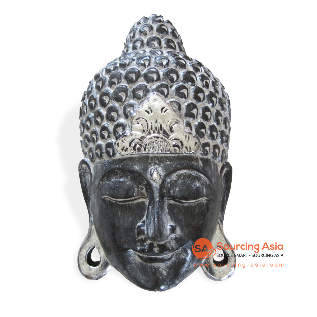 ISUL130 BLACK SILVER WOODEN BUDDHA HEAD DECORATION