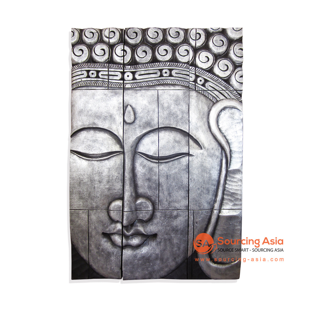 ISUL153-120SBT SILVER WOODEN BUDDHA HEAD PANEL