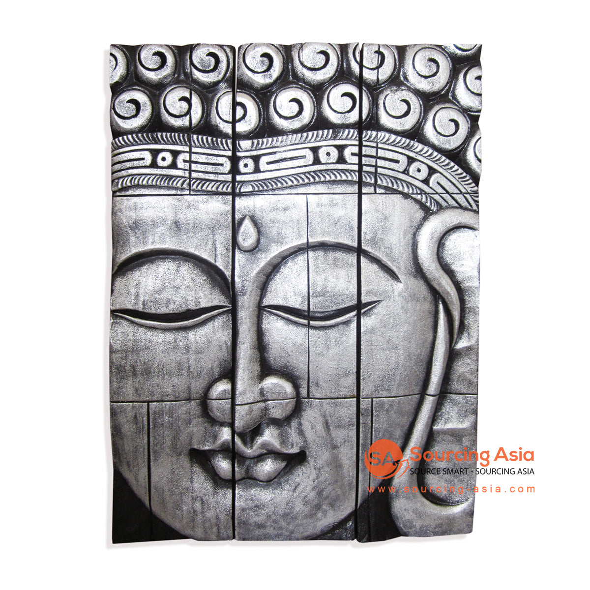 ISUL153-80SBT SILVER WOODEN BUDDHA HEAD PANEL