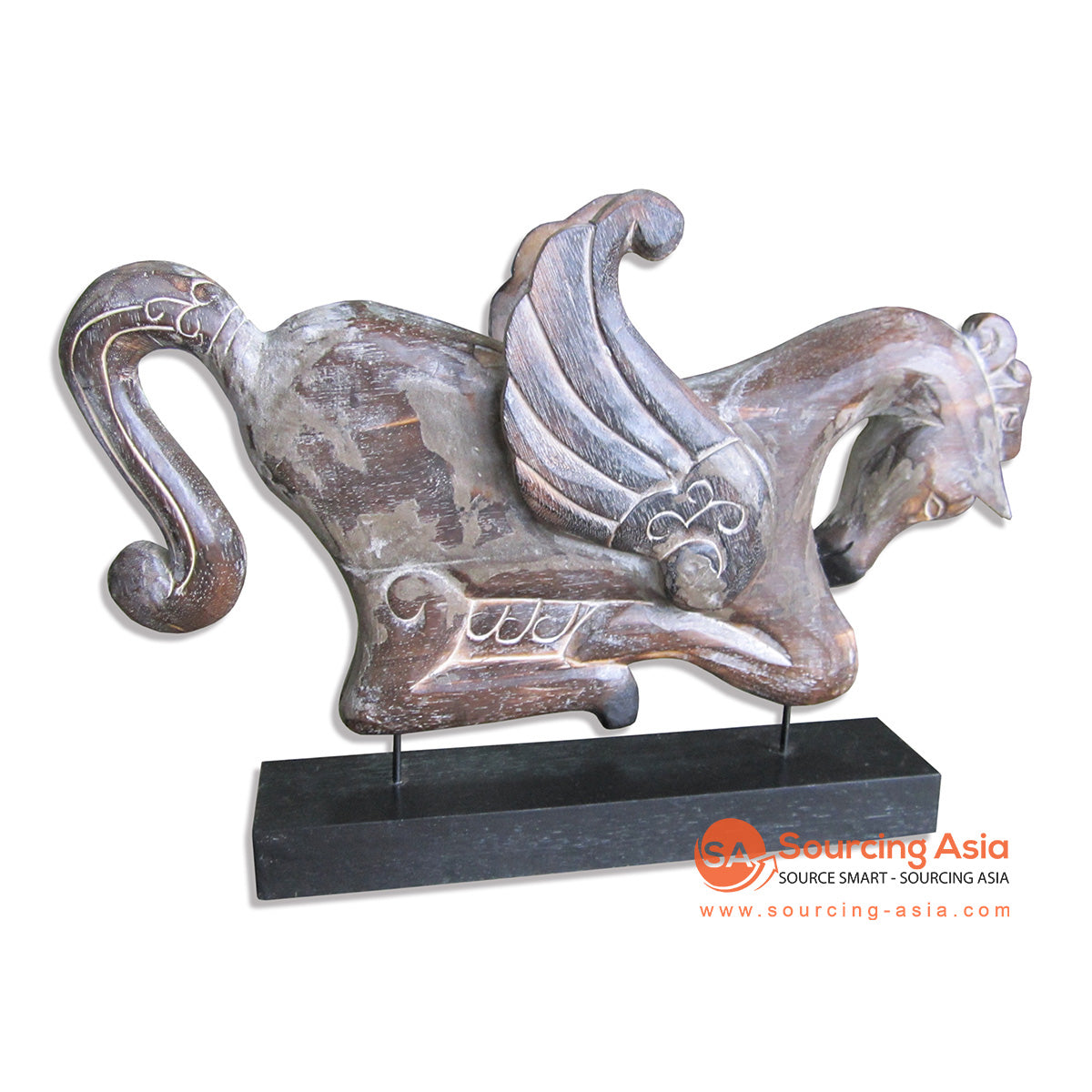 ISUL155-D DARK WOODEN FLYING HORSE ON STAND DECORATION