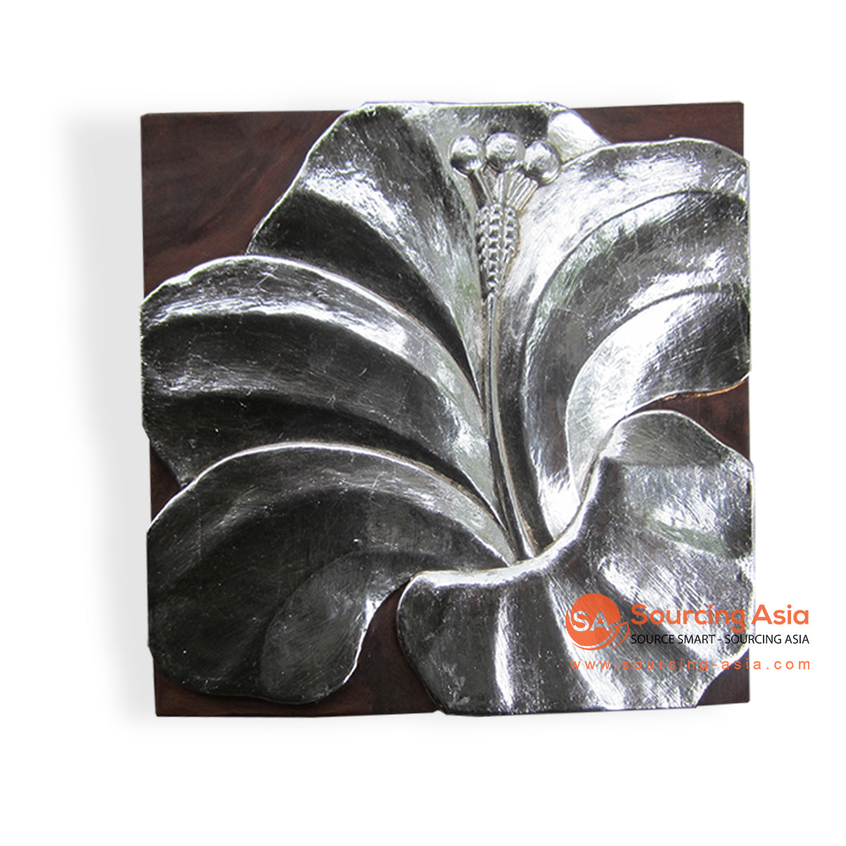 ISUL85-35S SILVER WOODEN HIBISCUS FLOWER PANEL