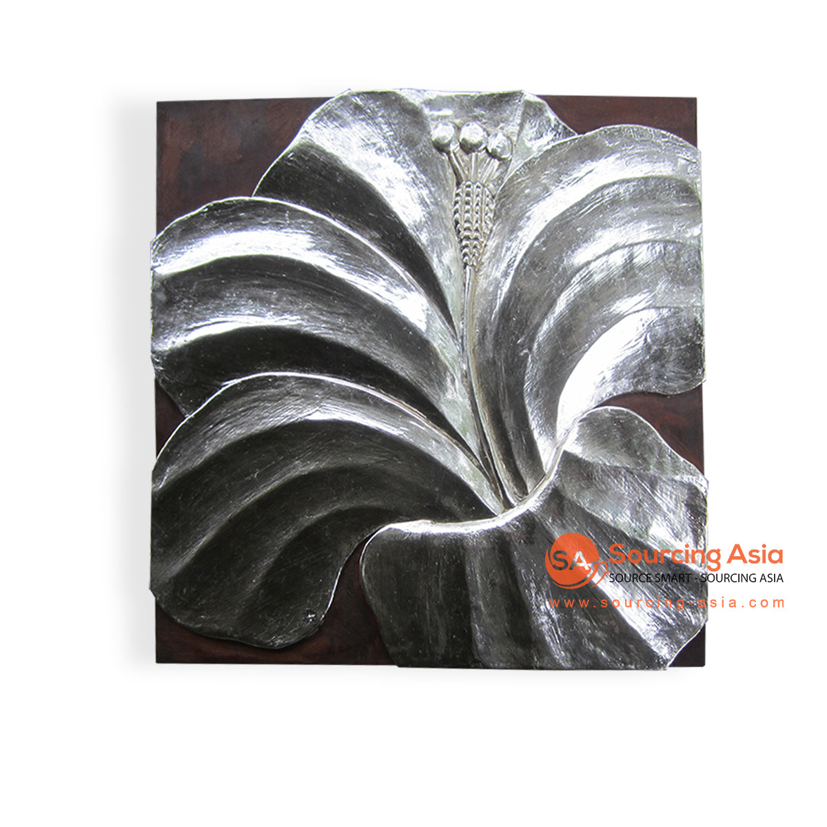 ISUL85-50S ﻿SILVER WOODEN HIBISCUS FLOWER PANEL