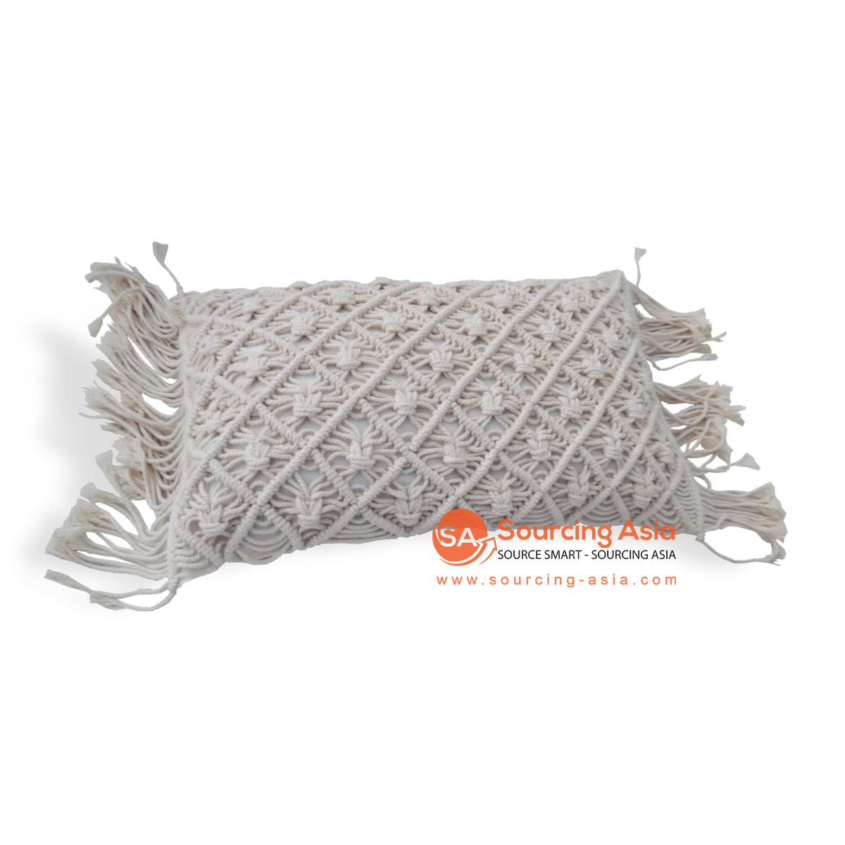 JMH107-2 WHITE MACRAME WOOL RECTANGULAR CUSHION WITH FRINGE (PRICE WITHOUT INNER)