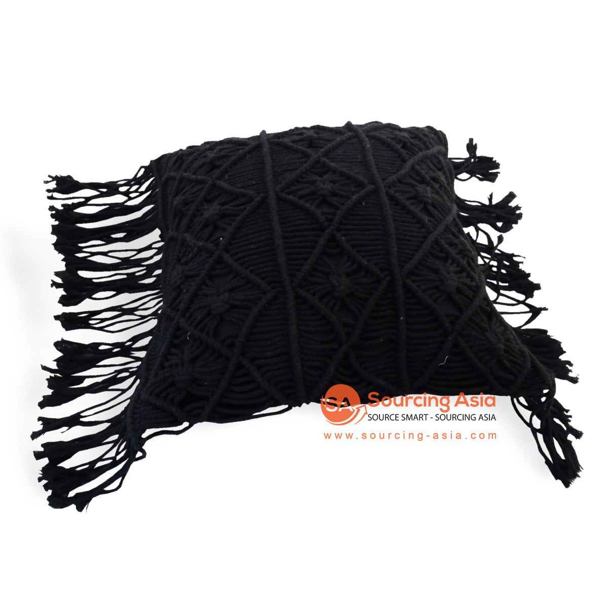 JMH107BK BLACK MACRAME WOOL RECTANGULAR CUSHION WITH FRINGE (PRICE WITHOUT INNER)