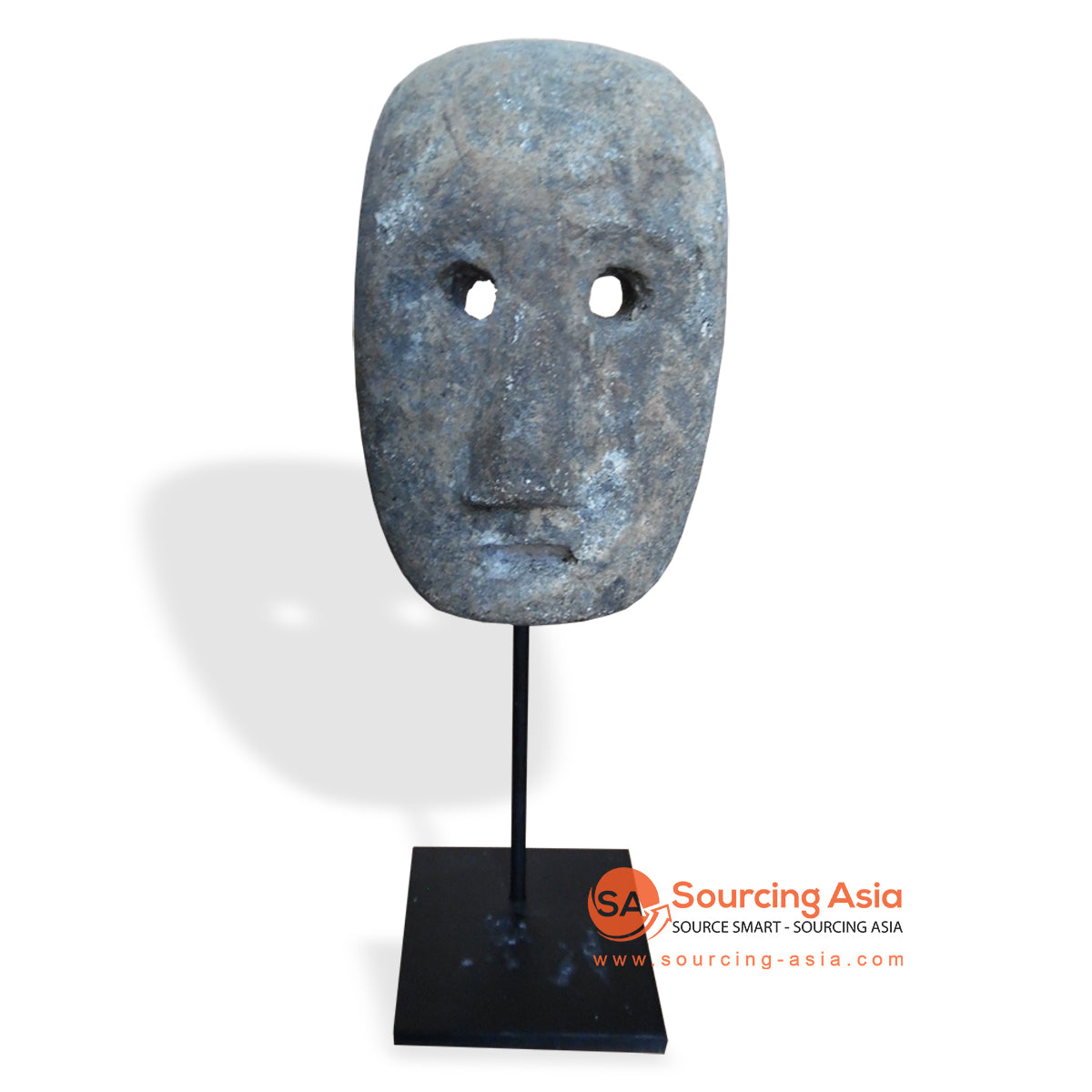 KNT005 SMALL ANTIQUE STONE TRIBAL MASK ON STAND DECORATION