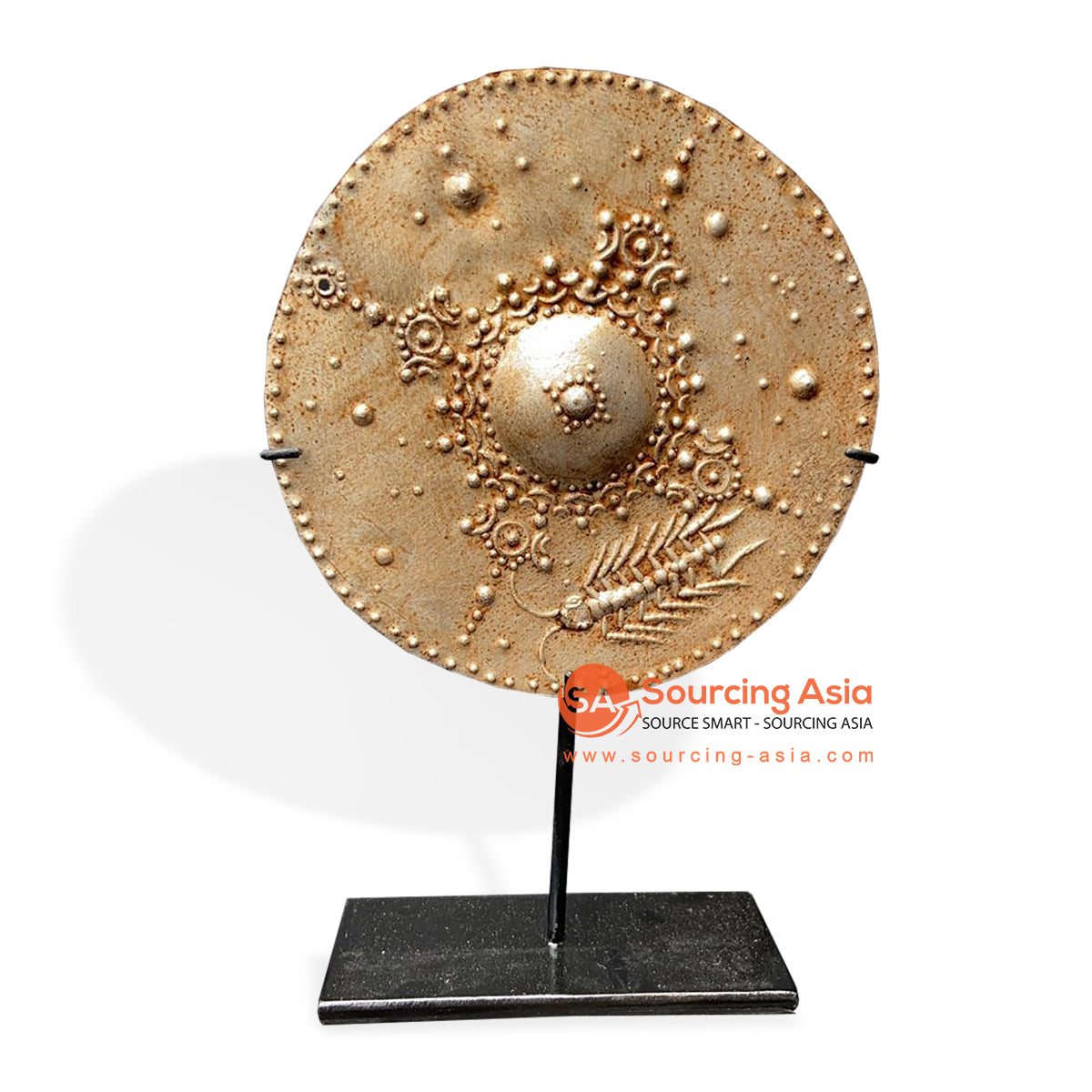 KNT036 ANTIQUE BRASS GONG ON STAND DECORATION