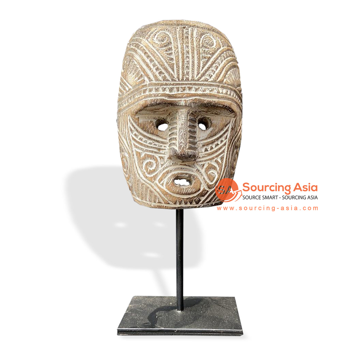 KNT039 NATURAL WOODEN TRIBAL MASK ON STAND DECORATION WITH WHITE LINING