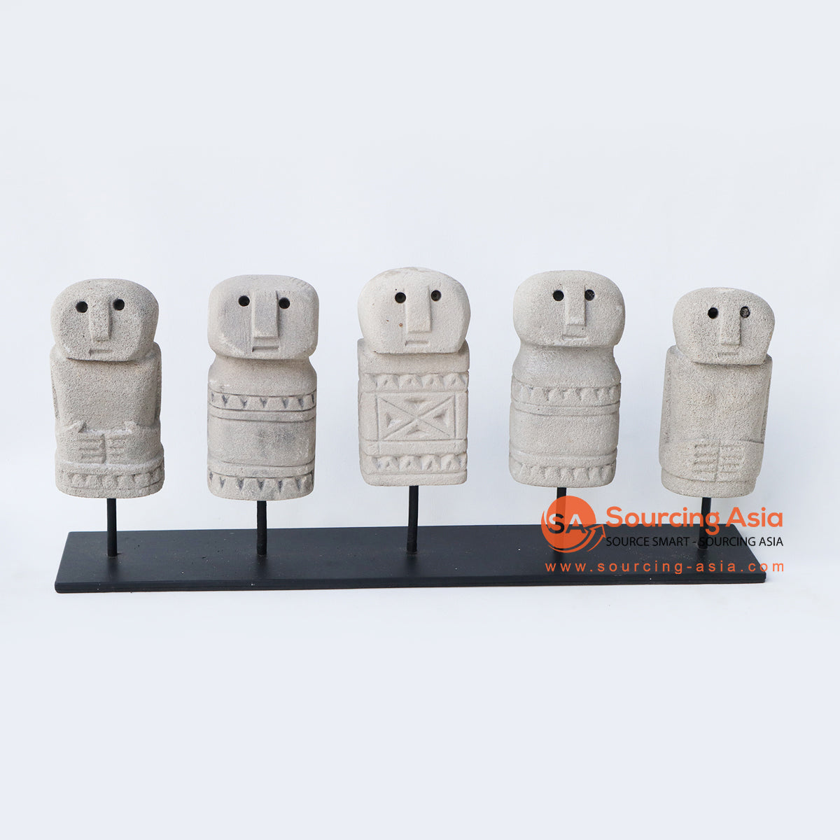 KNTC021 SET OF FIVE SUMBA PEOPLE STATUES ON STAND DECORATION
