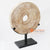 KNTC032 ANTIQUE WHITE STONE DISC ON STAND DECORATION