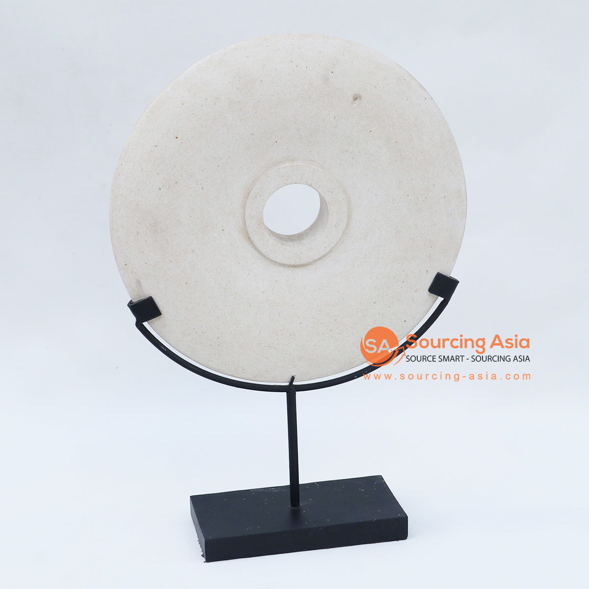 KNTC034 WHITE STONE DISC ON STAND DECORATION