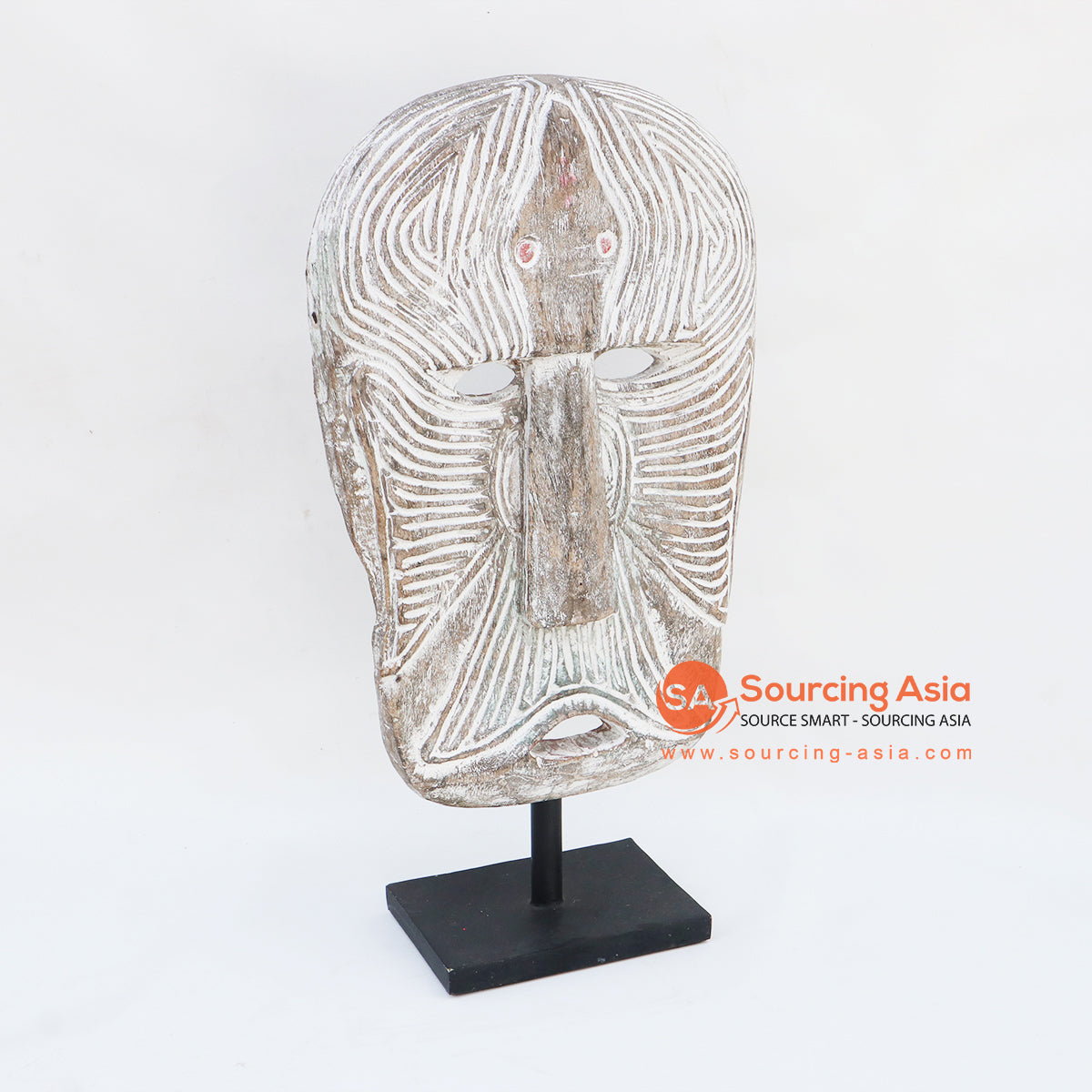 KNTC042 WOODEN TRIBAL CARVED MASK ON STAND DECORATION