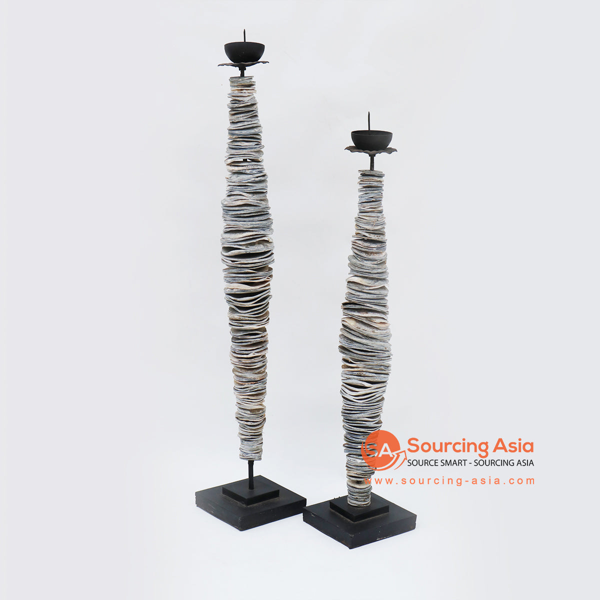 KNTC080 SET OF TWO PILED UP SHELL PAPUA STYLE ON STAND DECORATIONS