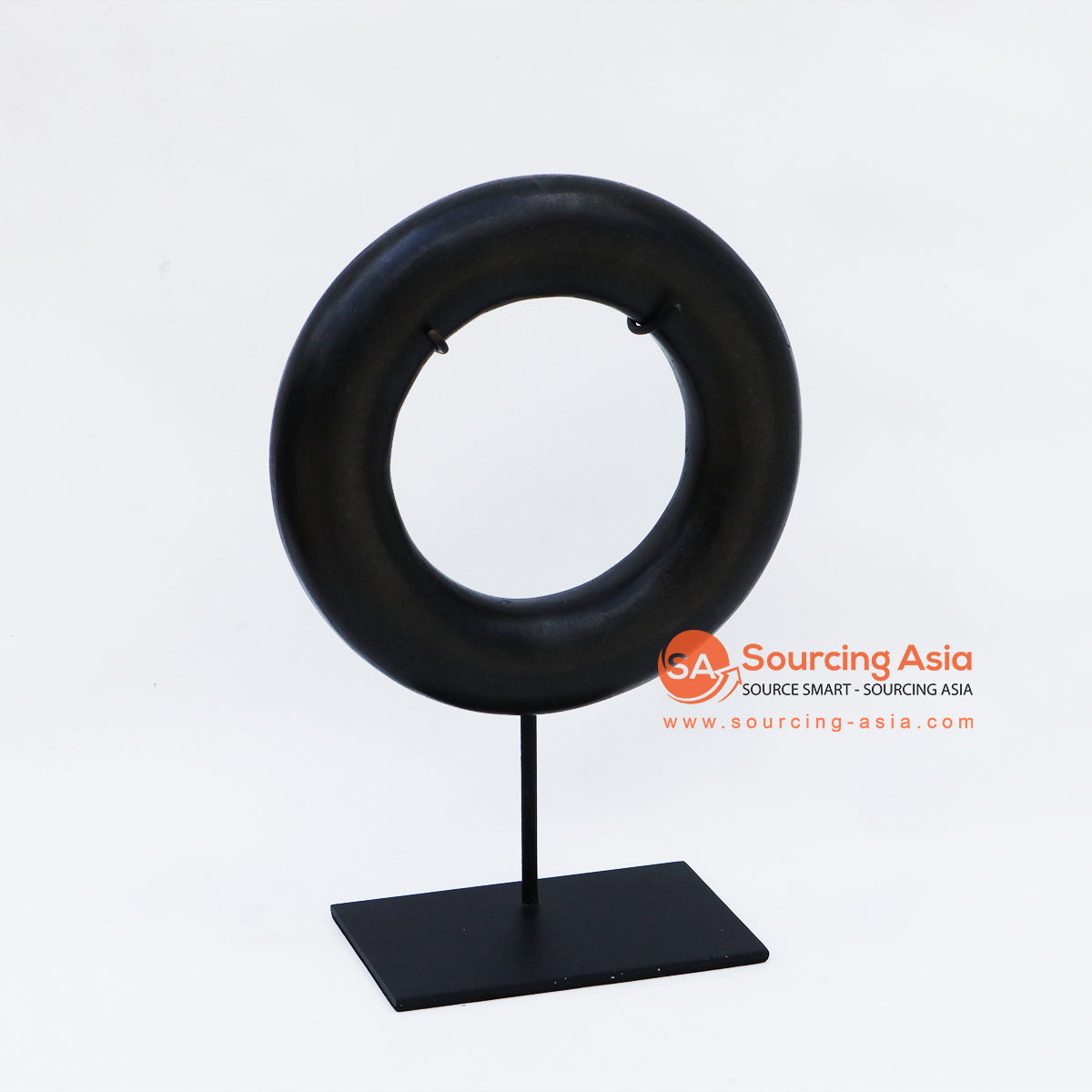 KNTC117 BLACK STONE ROUND DISC ON STAND DECORATION