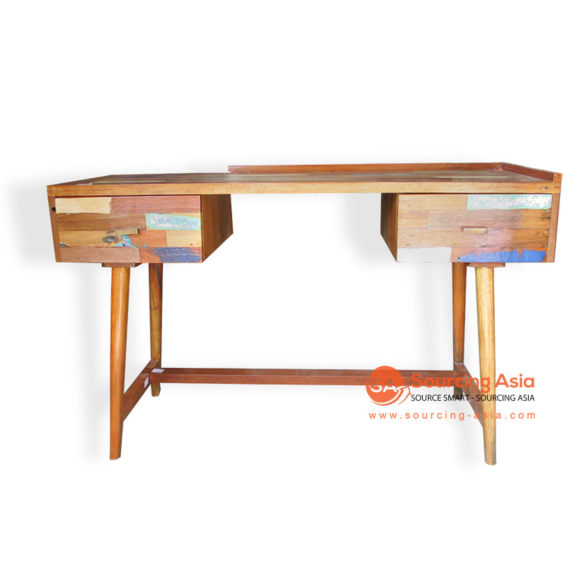 KOK005 NATURAL RECYCLED BOAT WOOD TWO DRAWERS RETRO DESK