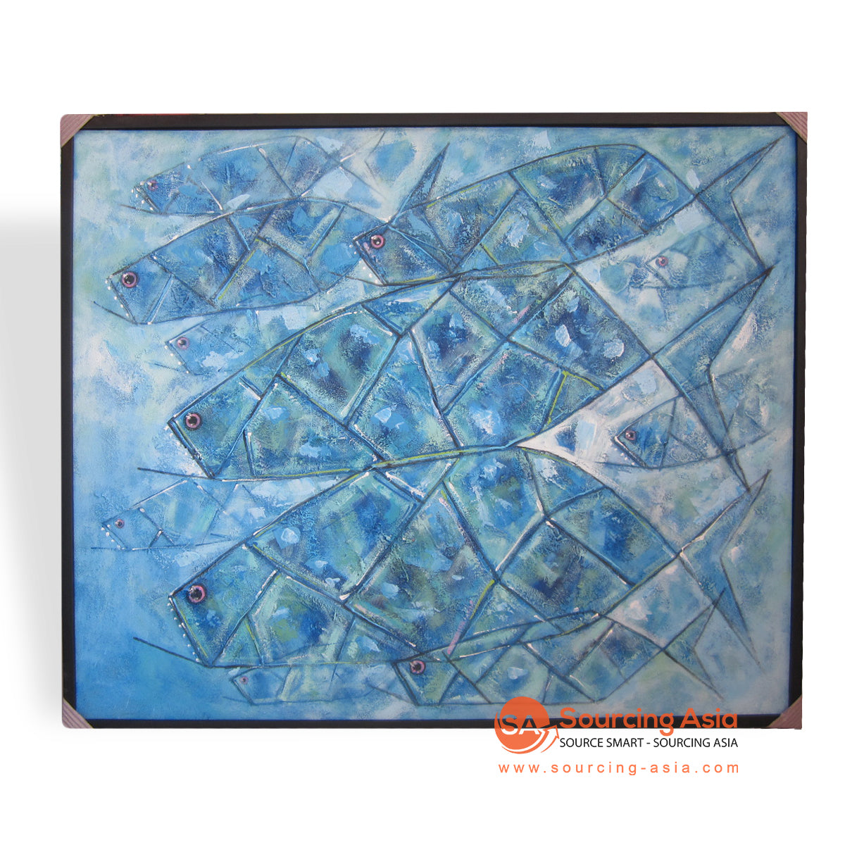KRS499 ABSTRACT BLUE FISHES PAINTING
