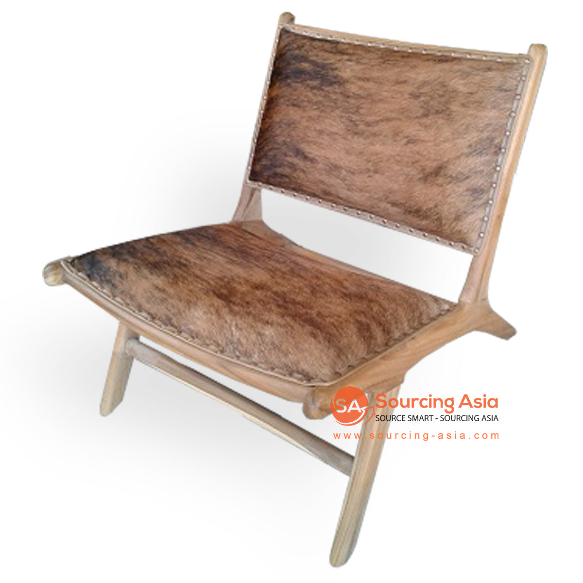KUSJ002-CH BROWN COWHIDE LEATHER AND NATURAL TEAK WOOD MARLBORO LAZY CHAIR