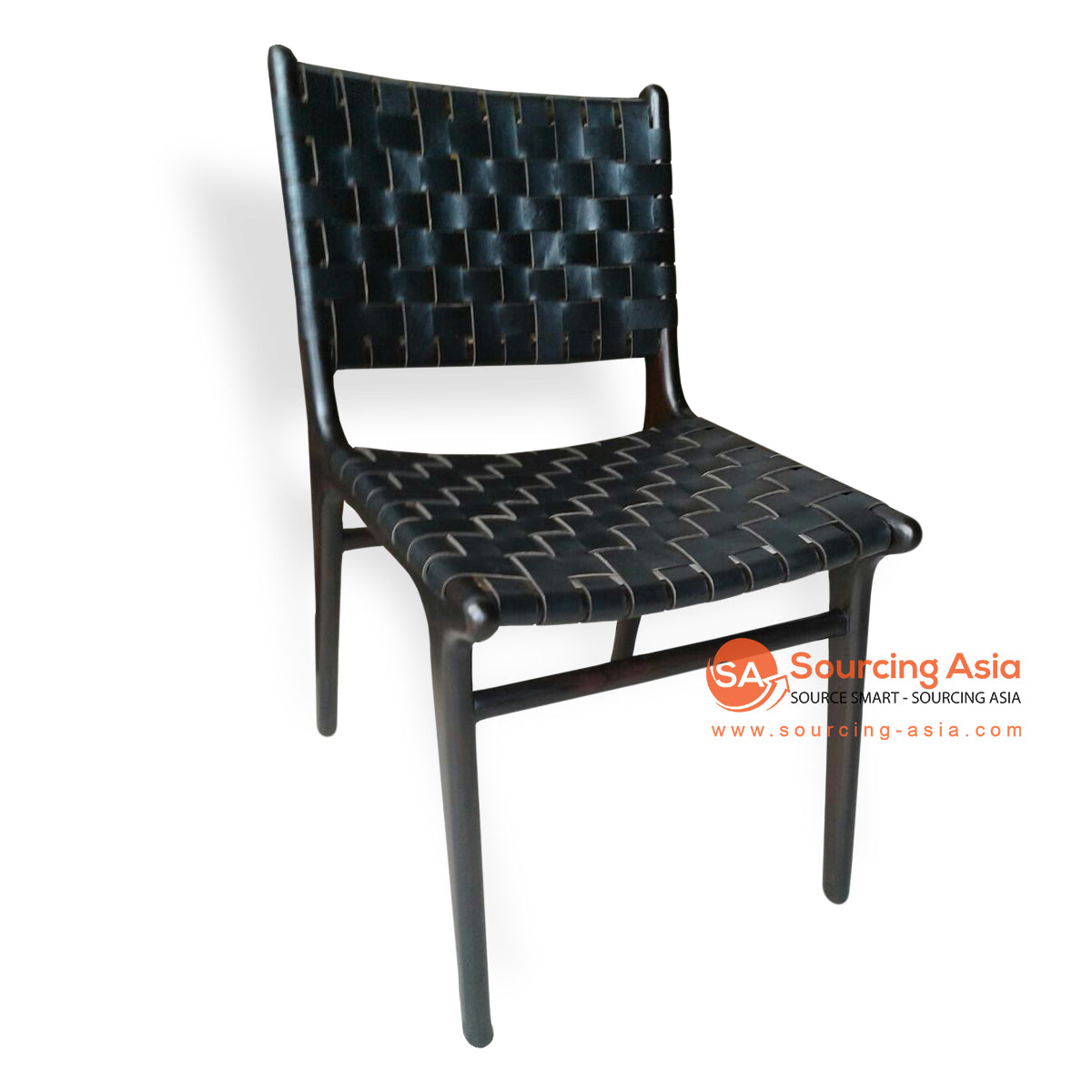 KUSJ018B BLACK WOVEN LEATHER AND TEAK WOOD DIANA DINING CHAIR