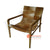 KUSJ035-3 BROWN COWHIDE LEATHER AND TEAK WOOD SLINGBACK ARMED CLEMENT LAZY CHAIR