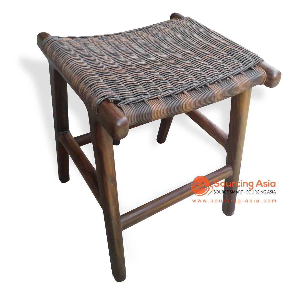 KUSJ057-2 ANTIQUE TEAK WOOD AND BROWN SYNTHETIC WOVEN RATTAN SQUARE JERRY BAR STOOL