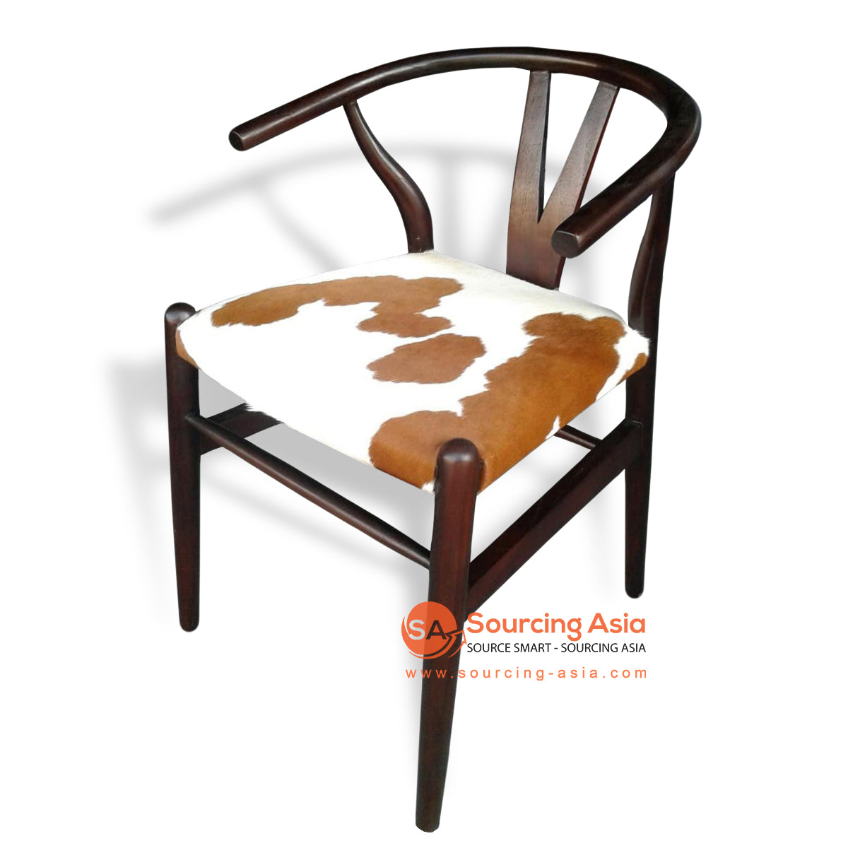 KUSJ072-1 BROWN AND WHITE WOVEN LEATHER AND NATURAL TEAK WOOD WISHBONE DINING CHAIR