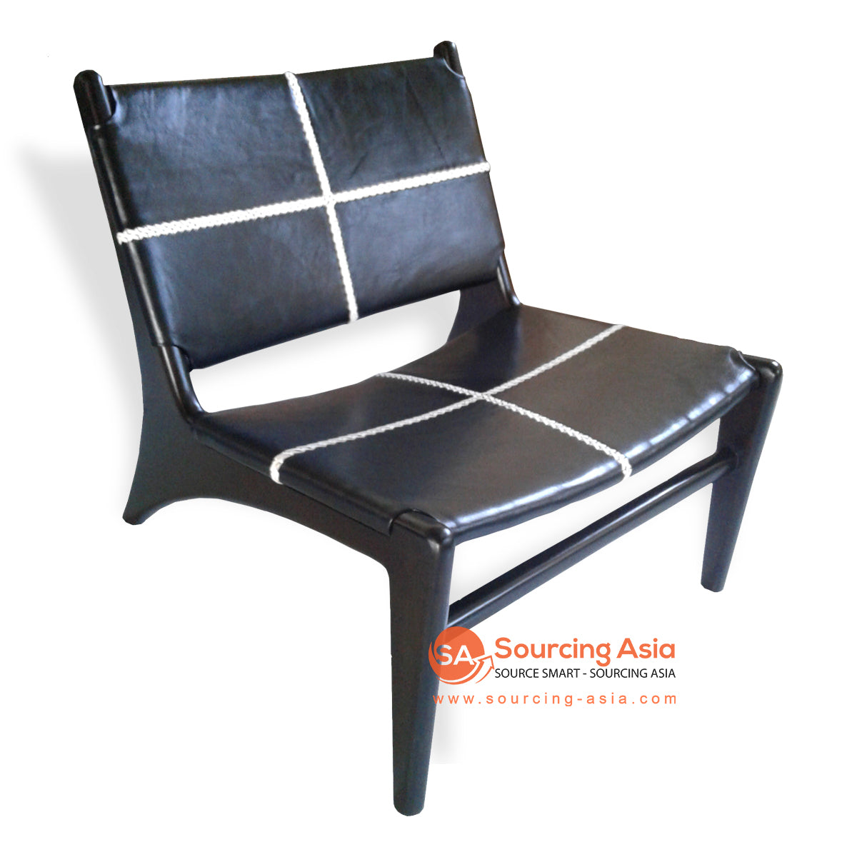 KUSJ085 BLACK AND WHITE LEATHER WITH DARK BROWN FRAME TEAK WOOD KAISAR LAZY CHAIR