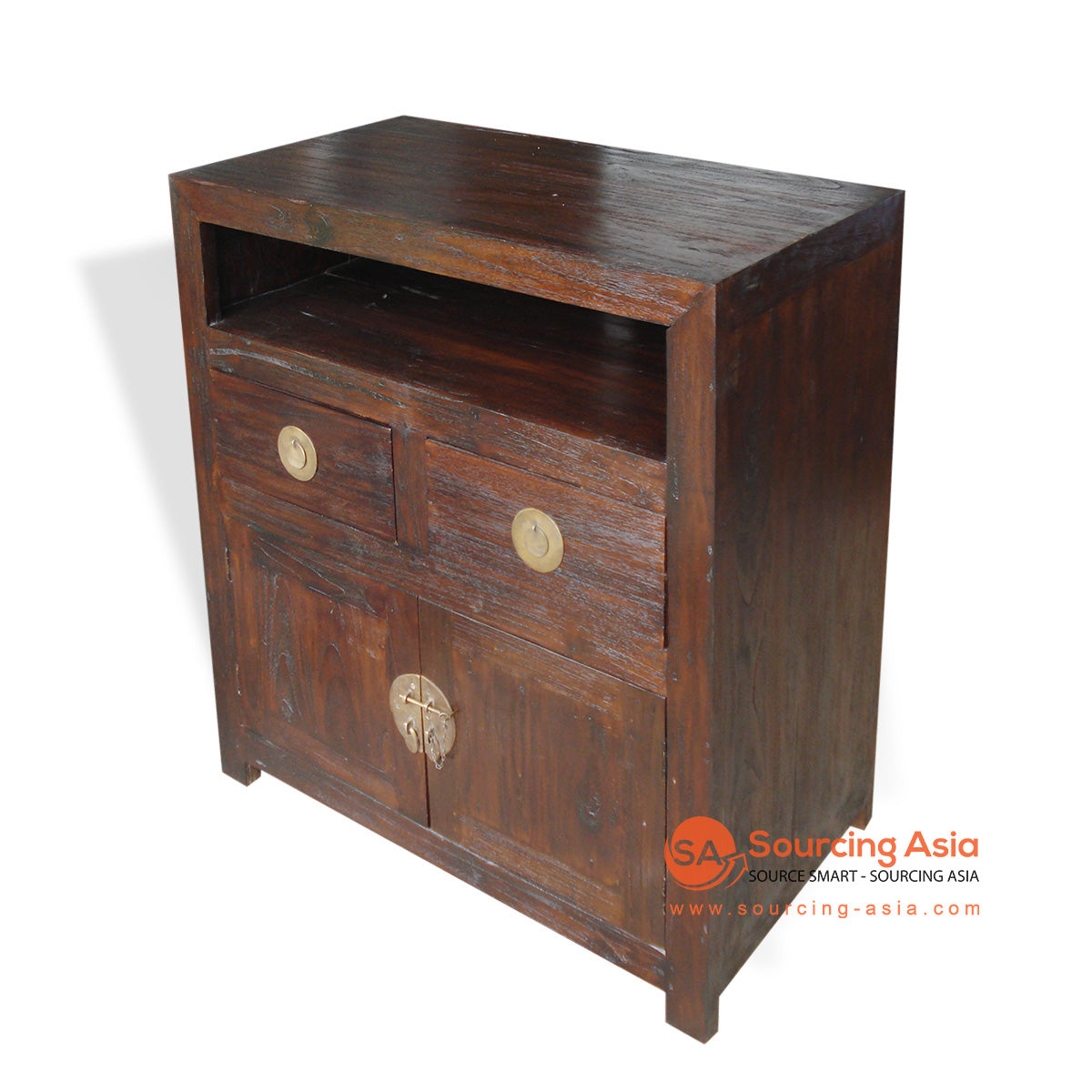 KYT-JGSP001 CHOCOLATE RECYCLED TEAK WOOD TWO DOORS AND DRAWERS CHINESE RUSTIC ENTERTAINMENT UNIT