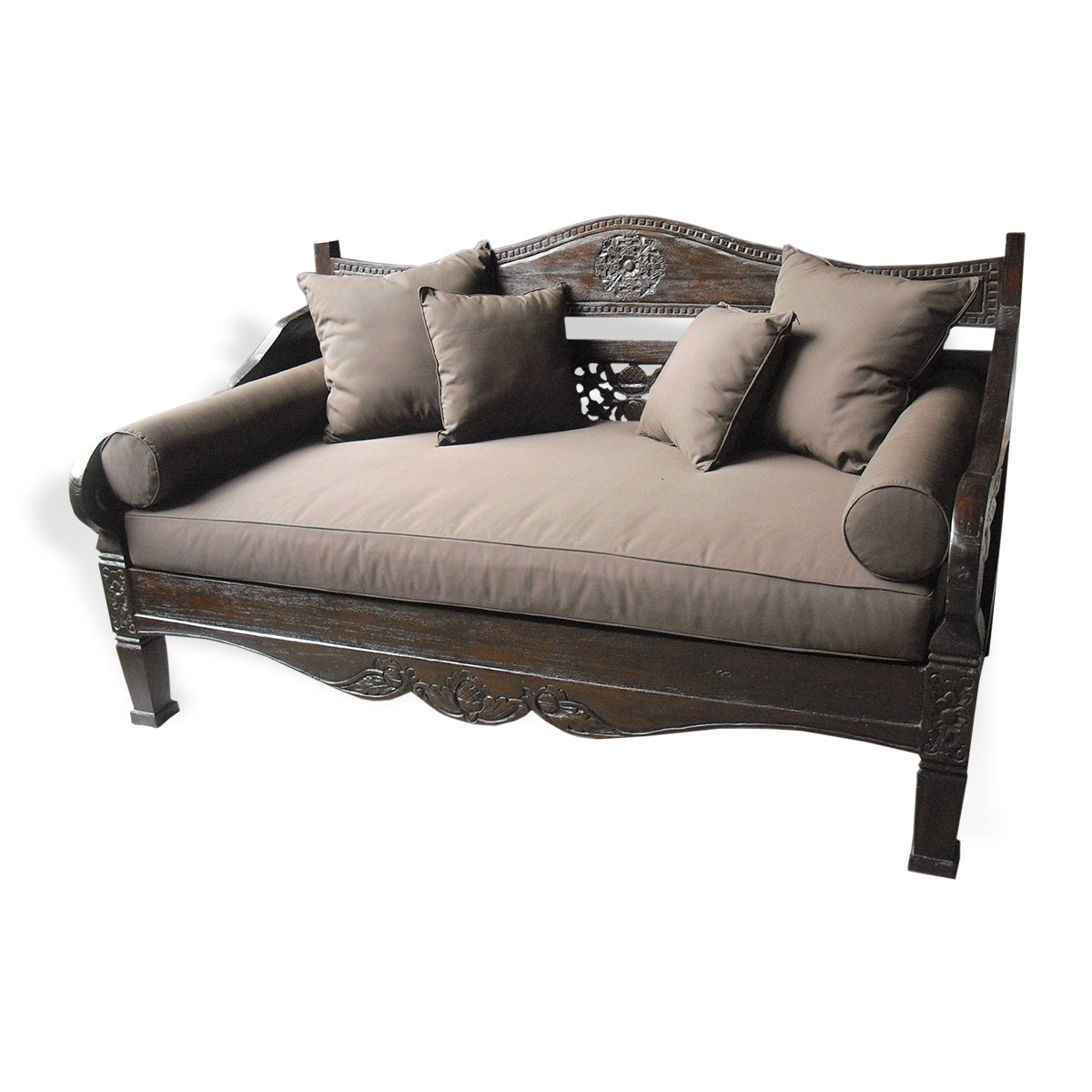 KYT-SPDF001 CHOCOLATE RECYCLED TEAK WOOD CARVED SOFA (PRICE WITHOUT CUSHION)
