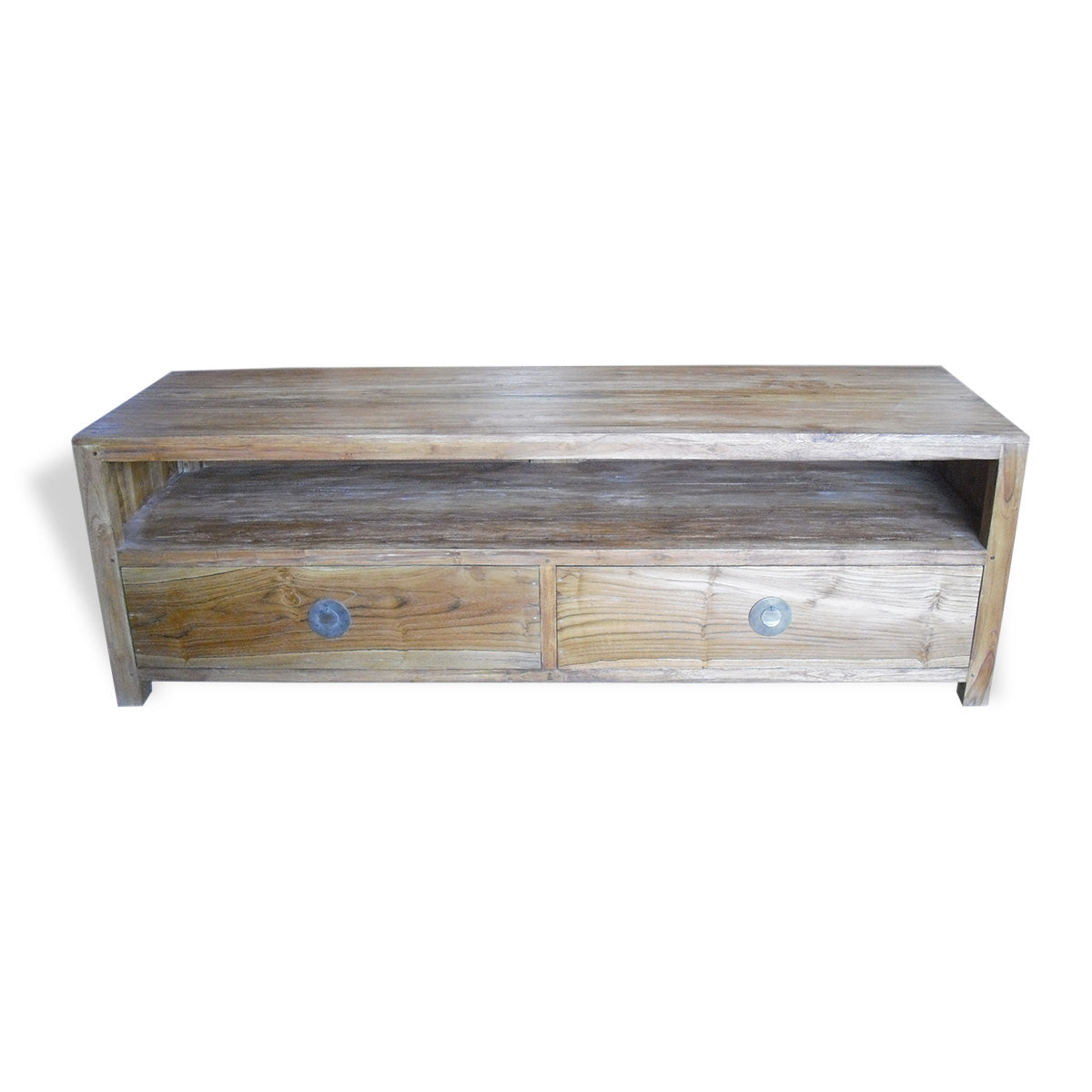 KYT-SPSD001 WAX ONLY RECYCLED TEAK WOOD TWO DRAWERS RUSTIC LOW ENTERTAINMENT UNIT