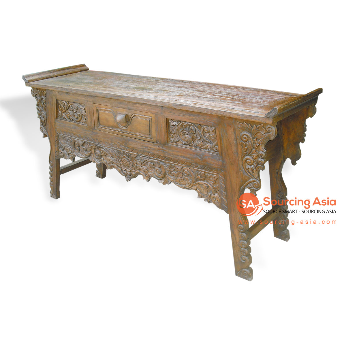 KYT10006-CHO CHOCOLATE TEAK WOOD ONE DRAWER CONSOLE TABLE WITH FULL CARVING