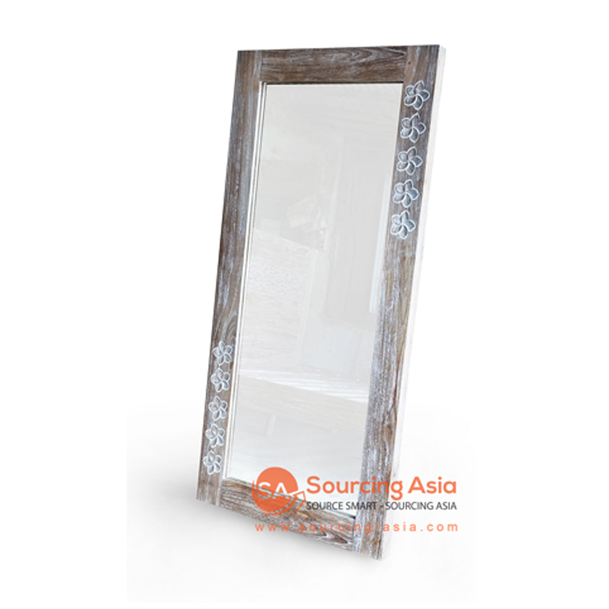 KYT106 WHITE WASH TEAK WOOD WITH FRANGIPANI MOTIVES MIRROR