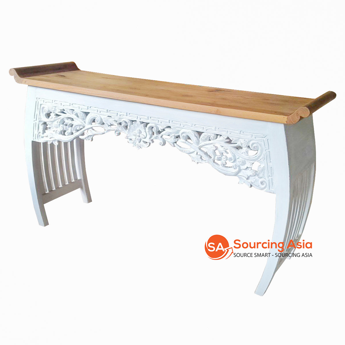KYT202-1 CONSOLE TABLE WITH WHITE LEGS AND NATURAL EC TOP