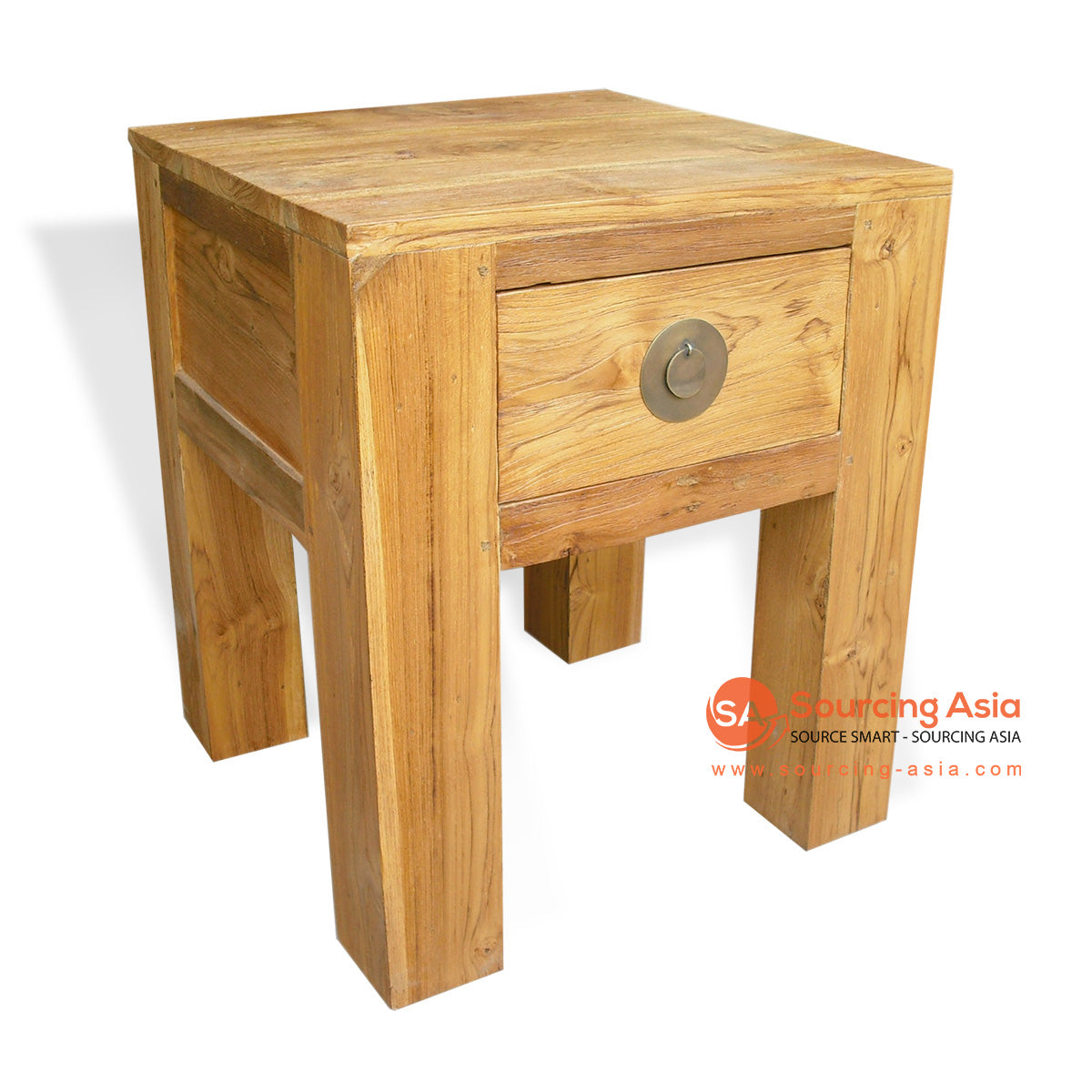 KYT60052 NATURAL RECYCLED TEAK WOOD ONE DRAWER RUSTIC SHANGI SIDE TABLE