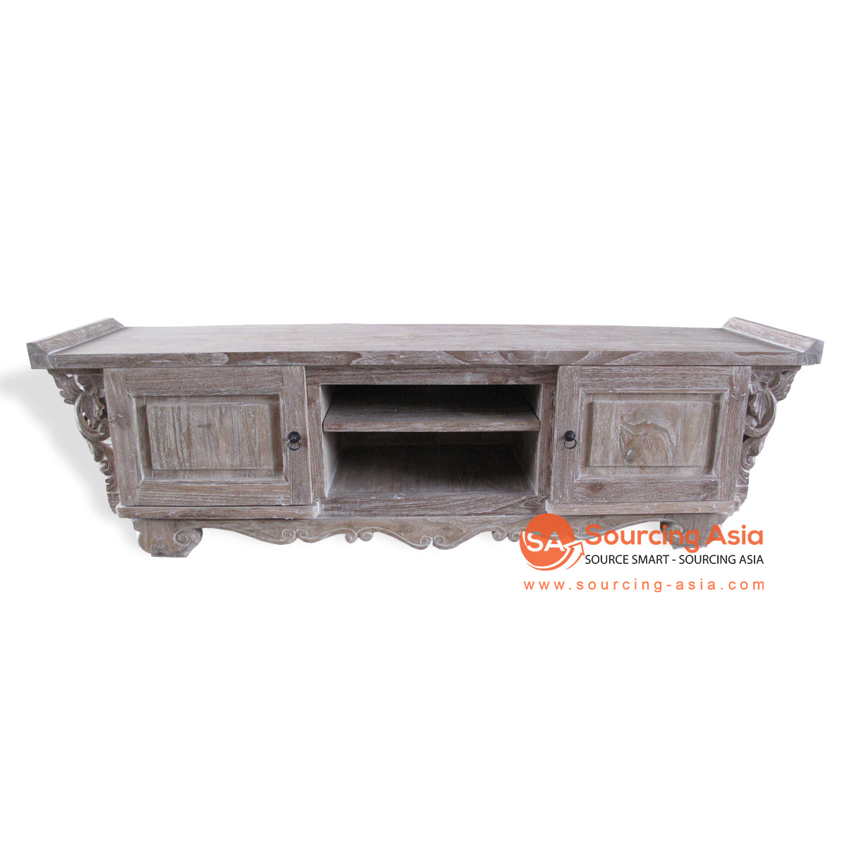 KYT80003-SP RECYCLED TEAK WOOD CARVED ENTERTAINMENT UNIT