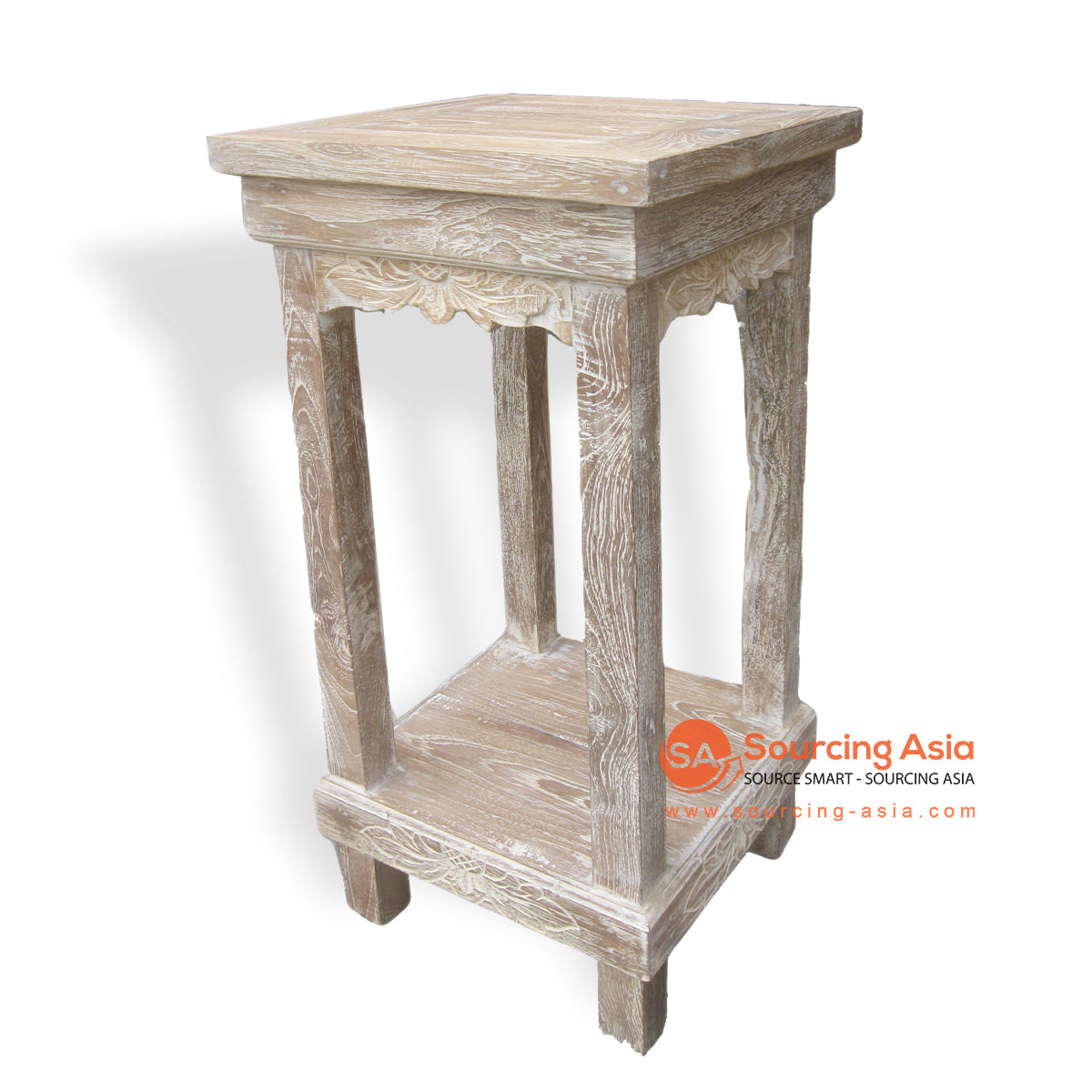 LAC019 WHITE WASH RECYCLED TEAK WOOD ONE SHELF PLANT STAND SIDE TABLE