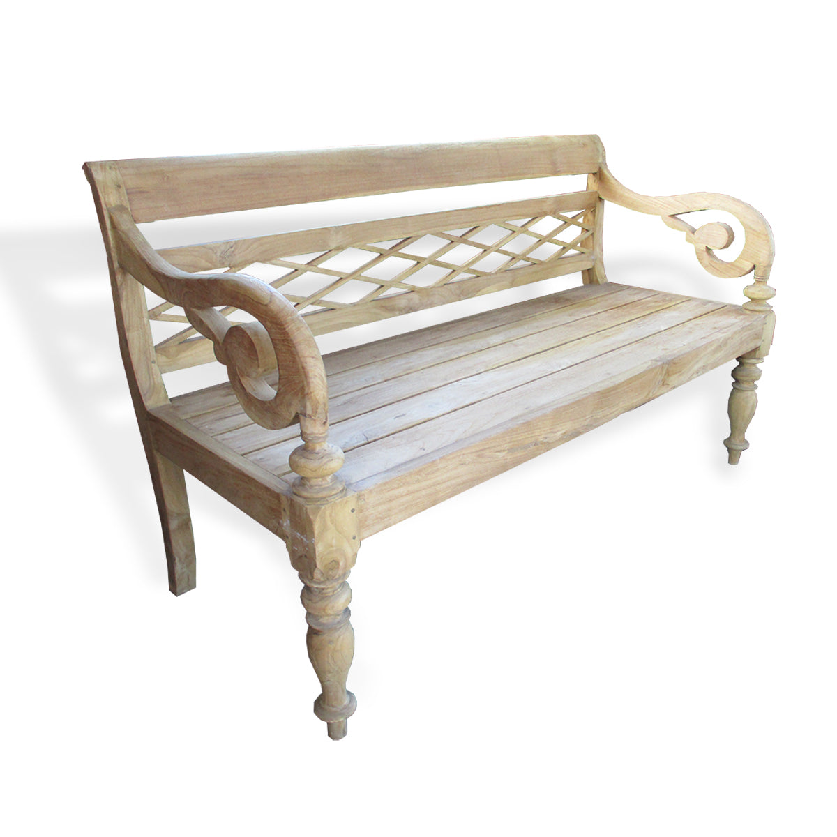 LAC031 NATURAL RECYCLED TEAK WOOD ARMED BENCH WITH CARVING