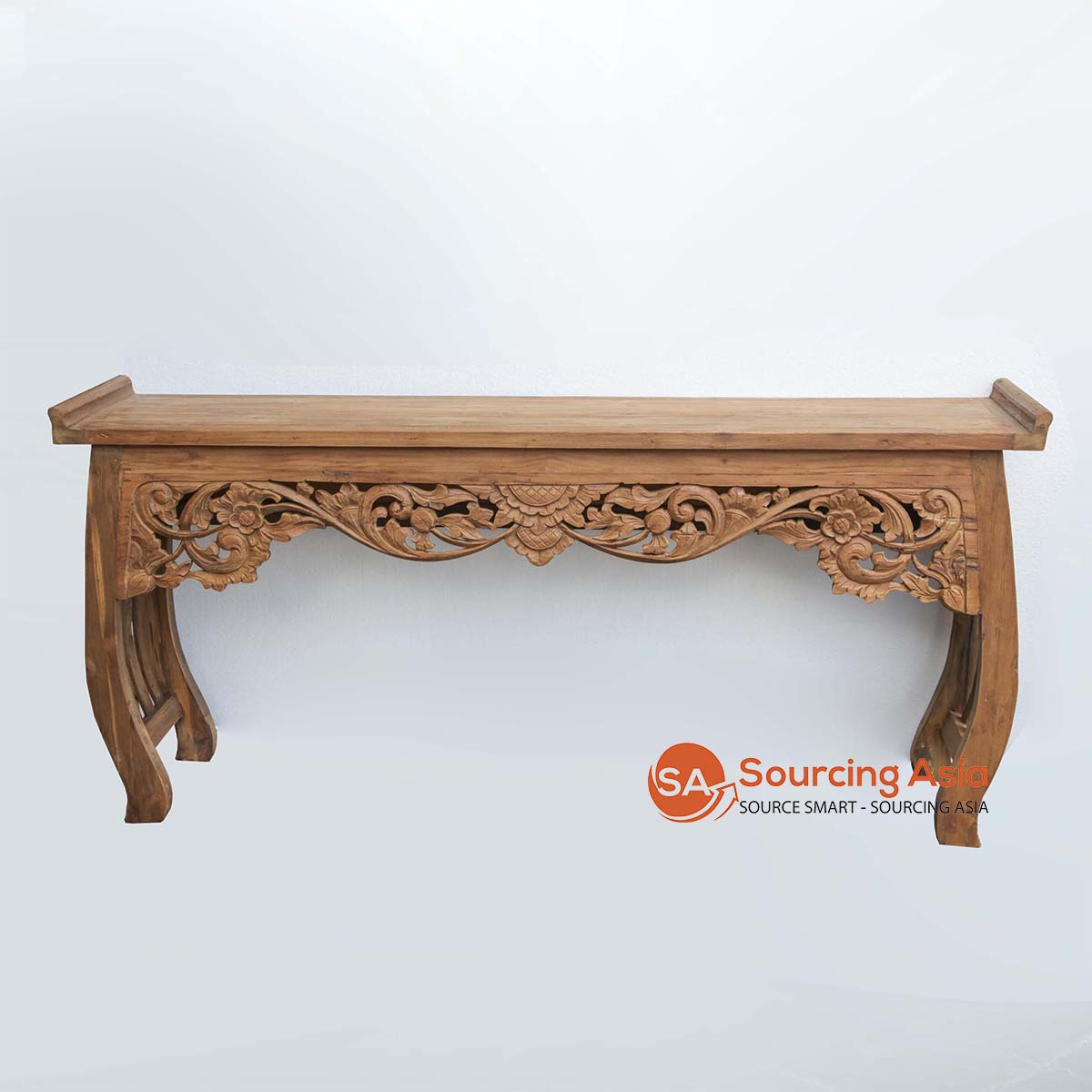 LAC045-4 NATURAL EAST COLONIAL CARVED CONSOLE TABLE